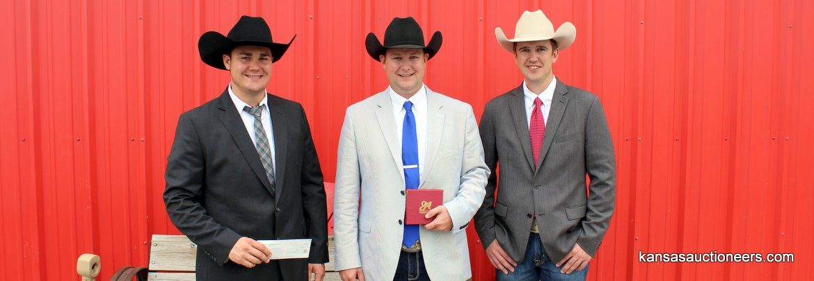 Jase Hubert - Reserve Champion, Neil Bouray - 2017 Kansas Livestock Auctioneer Champion, Ethan Schuette - 3rd Place